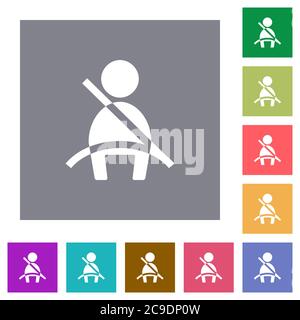 Car seat belt warning indicator flat icons on simple color square backgrounds Stock Vector