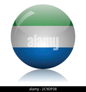 Sierra Leonean flag glass ball on light mirror surface vector illustration Stock Vector