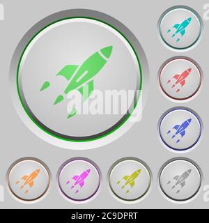 Rocket color icons on sunk push buttons Stock Vector