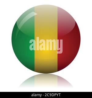 Mali flag glass ball on light mirror surface vector illustration Stock Vector