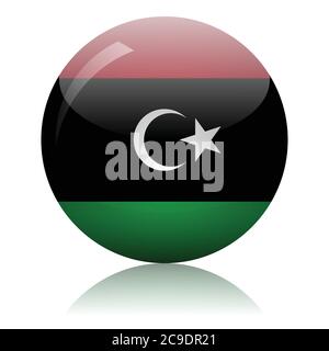Libyan flag glass ball on light mirror surface vector illustration Stock Vector