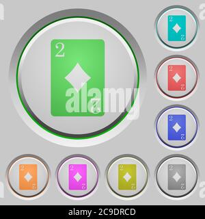 Two of diamonds card color icons on sunk push buttons Stock Vector