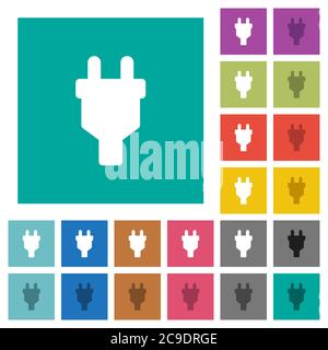 Power connector multi colored flat icons on plain square backgrounds. Included white and darker icon variations for hover or active effects. Stock Vector