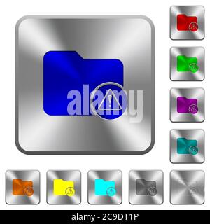 Directory warning engraved icons on rounded square glossy steel buttons Stock Vector