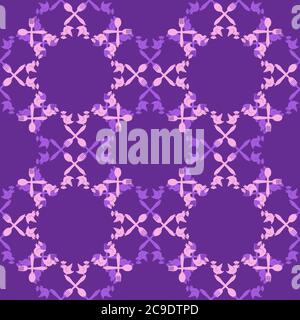 seamless pattern of a bird in a chef s hat with a fork and spoon on a purple background. Vector Wallpaper Stock Vector