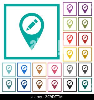 Rename GPS map location flat color icons with quadrant frames on white background Stock Vector