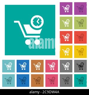 Instant purchase multi colored flat icons on plain square backgrounds. Included white and darker icon variations for hover or active effects. Stock Vector