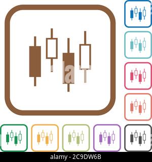 Candlestick chart simple icons in color rounded square frames on white ...