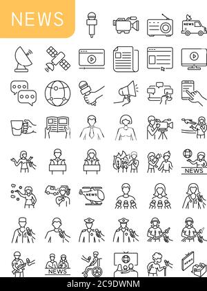 News outline icons set. Elements and situations related to people and news. Stock Vector