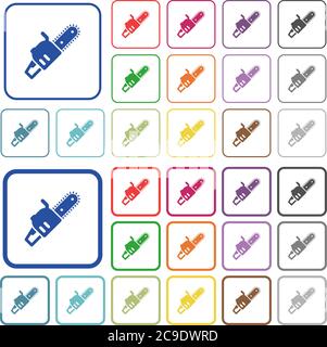 Chainsaw color flat icons in rounded square frames. Thin and thick versions included. Stock Vector