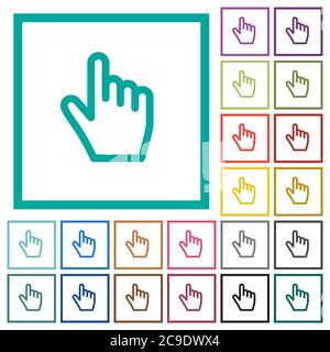 Hand cursor flat color icons with quadrant frames on white background Stock Vector