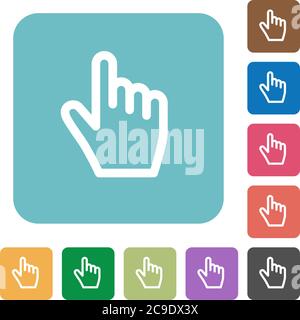 Hand cursor white flat icons on color rounded square backgrounds Stock Vector
