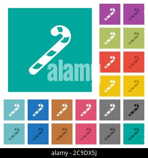 Candy canes multi colored flat icons on plain square backgrounds. Included white and darker icon variations for hover or active effects. Stock Vector