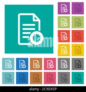 Document certificate multi colored flat icons on plain square backgrounds. Included white and darker icon variations for hover or active effects. Stock Vector
