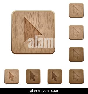 Mouse cursor on rounded square carved wooden button styles Stock Vector
