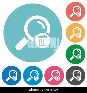 Delete search flat white icons on round color backgrounds Stock Vector