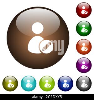 Edit user account white icons on round color glass buttons Stock Vector