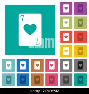Seven of hearts card round glossy buttons multi colored flat icons on plain square backgrounds. Included white and darker icon variations for hover or Stock Vector