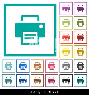 Printer flat color icons with quadrant frames on white background Stock ...