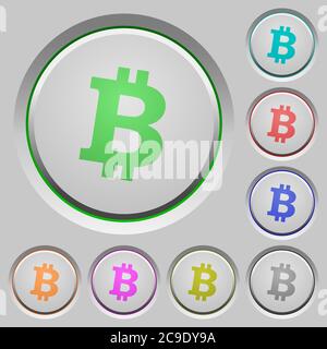 Bitcoin digital cryptocurrency color icons on sunk push buttons Stock Vector