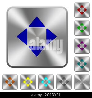 Control arrows engraved icons on rounded square glossy steel buttons Stock Vector