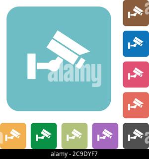 Security camera white flat icons on color rounded square backgrounds Stock Vector