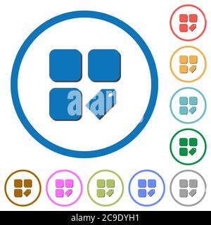 Tag component flat color vector icons with shadows in round outlines on white background Stock Vector