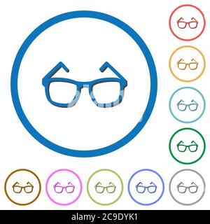 Eyeglasses flat color vector icons with shadows in round outlines on white background Stock Vector