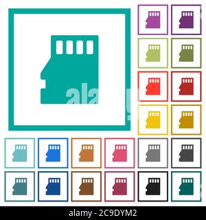 Micro SD memory card flat color icons with quadrant frames on white background Stock Vector