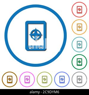 Mobile compass flat color vector icons with shadows in round outlines on white background Stock Vector