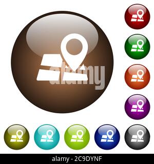 Location pin on map white icons on round color glass buttons Stock Vector
