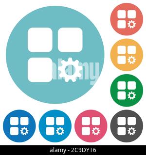 Component settings flat white icons on round color backgrounds Stock Vector