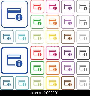 Credit card info color flat icons in rounded square frames. Thin and thick versions included. Stock Vector