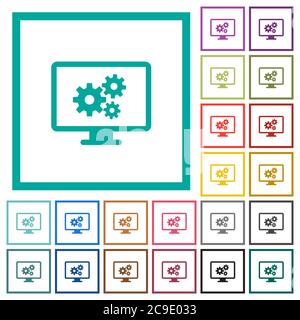 Screen settings flat color icons with quadrant frames on white background Stock Vector