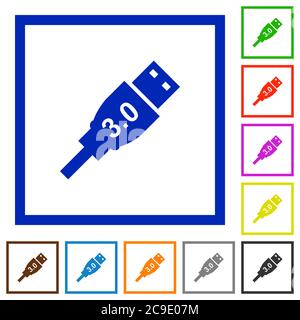 High speed USB plug flat color icons in square frames on white background Stock Vector