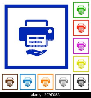 Shared printer flat color icons in square frames on white background Stock Vector