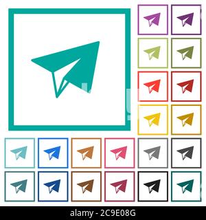 Paper plane flat color icons with quadrant frames on white background Stock Vector