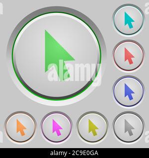 Mouse cursor color icons on sunk push buttons Stock Vector