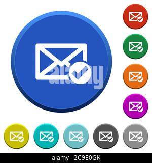 Mail read round color beveled buttons with smooth surfaces and flat white icons Stock Vector