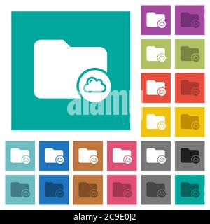 Cloud directory multi colored flat icons on plain square backgrounds. Included white and darker icon variations for hover or active effects. Stock Vector