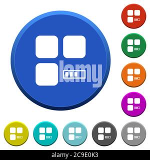 Component processing round color beveled buttons with smooth surfaces and flat white icons Stock Vector