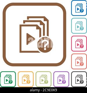 Unknown playlist simple icons in color rounded square frames on white background Stock Vector