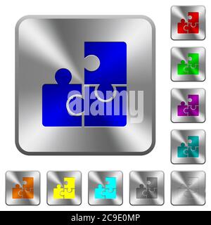 Puzzles engraved icons on rounded square glossy steel buttons Stock Vector