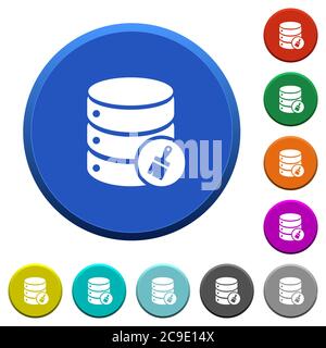 Database paste data round color beveled buttons with smooth surfaces and flat white icons Stock Vector