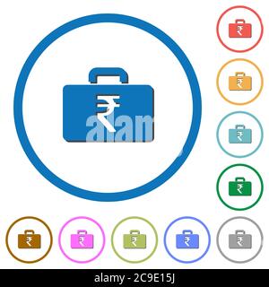 Indian Rupee bag flat color vector icons with shadows in round outlines on white background Stock Vector