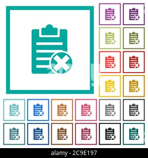 Note cancel flat color icons with quadrant frames on white background Stock Vector