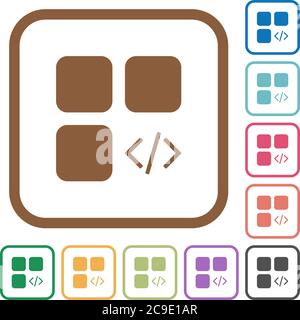 Component programming simple icons in color rounded square frames on white background Stock Vector