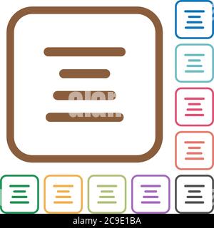 Text align center simple icons in color rounded square frames on white background Stock Vector