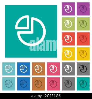 Pie chart multi colored flat icons on plain square backgrounds. Included white and darker icon variations for hover or active effects. Stock Vector