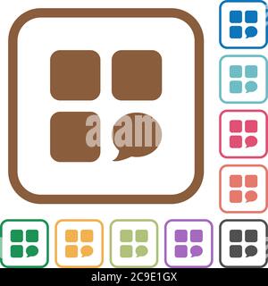 Message component simple icons in color rounded square frames on white background Stock Vector